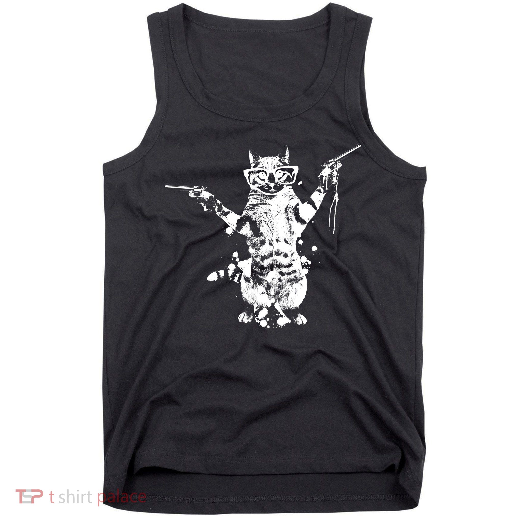 Stencil Graffiti Cat Armed With Guns Tank Top