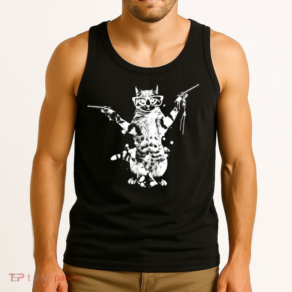 Stencil Graffiti Cat Armed With Guns Tank Top