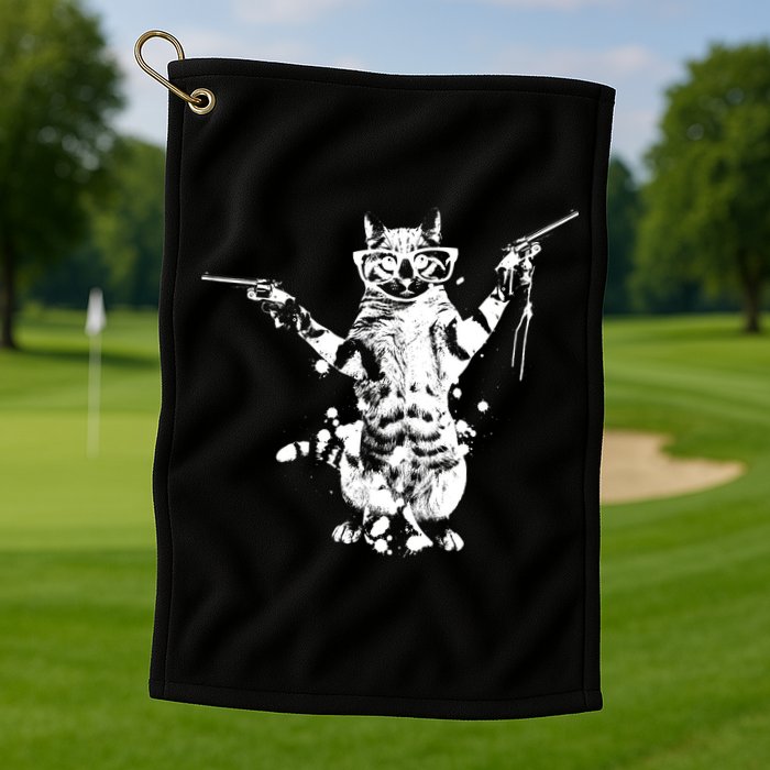 Stencil Graffiti Cat Armed With Guns Golf Towel