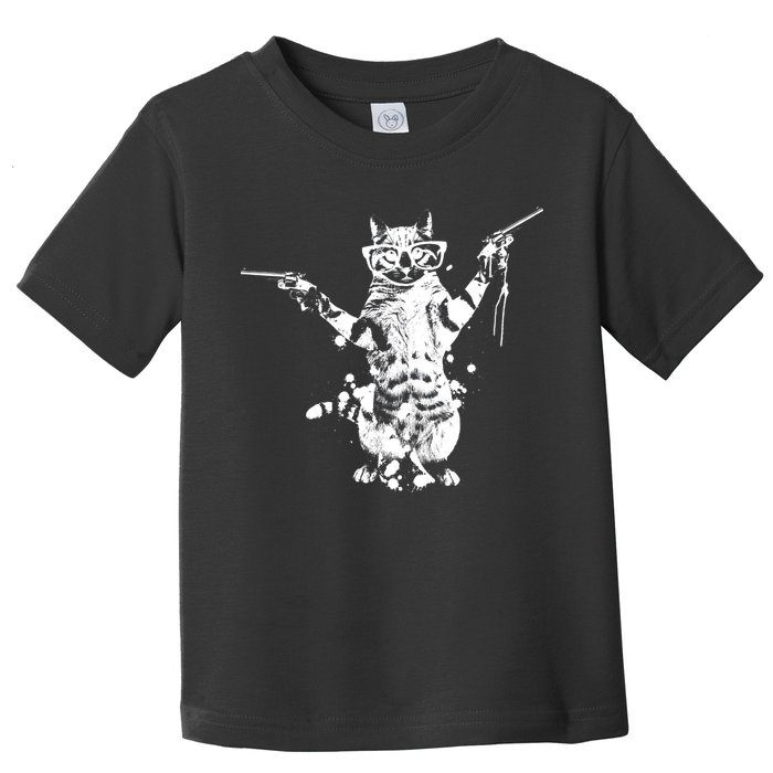 Stencil Graffiti Cat Armed With Guns Toddler T-Shirt