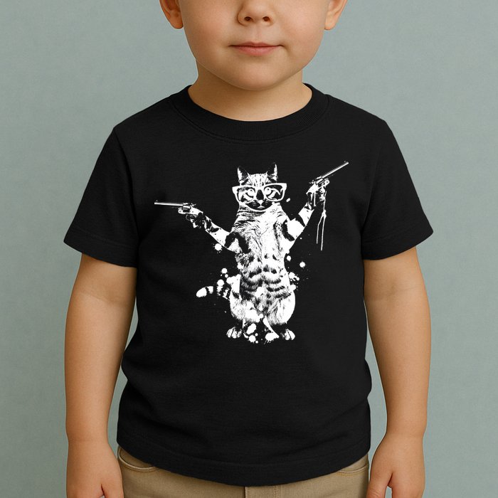 Stencil Graffiti Cat Armed With Guns Toddler T-Shirt