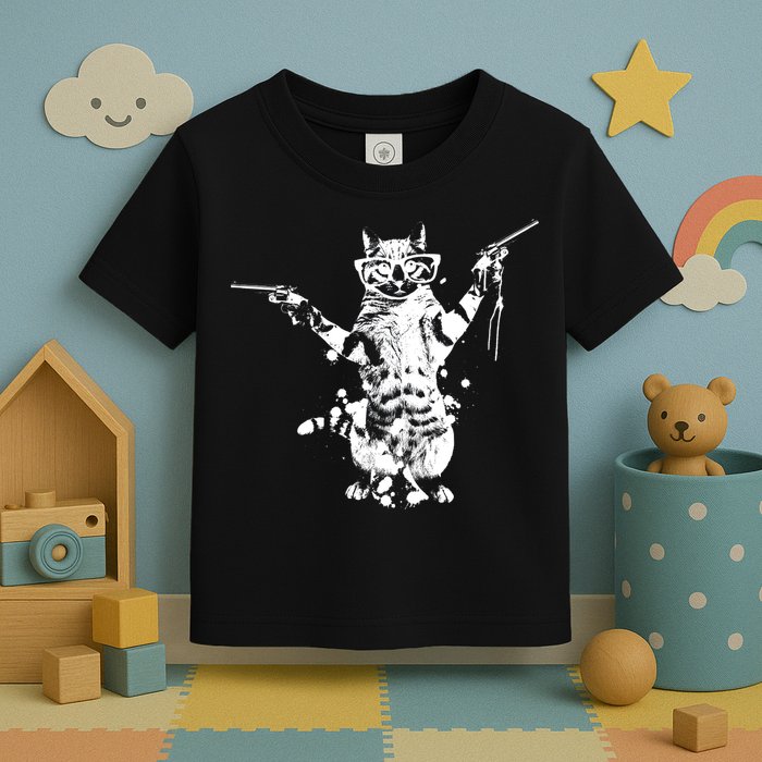 Stencil Graffiti Cat Armed With Guns Toddler T-Shirt