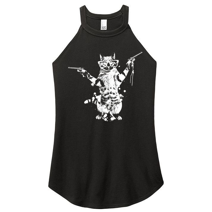 Stencil Graffiti Cat Armed With Guns Women's Perfect Tri Rocker Tank