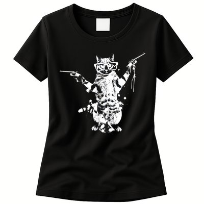 Stencil Graffiti Cat Armed With Guns Womens T-Shirt