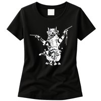 Stencil Graffiti Cat Armed With Guns Womens T-Shirt