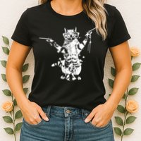 Stencil Graffiti Cat Armed With Guns Womens T-Shirt