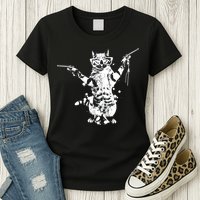 Stencil Graffiti Cat Armed With Guns Womens T-Shirt