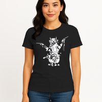 Stencil Graffiti Cat Armed With Guns Womens T-Shirt