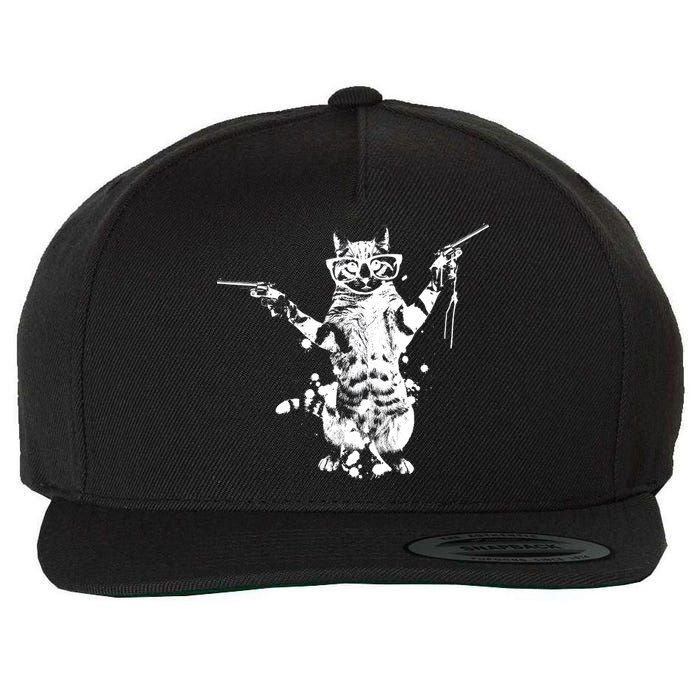 Stencil Graffiti Cat Armed With Guns Wool Snapback Cap