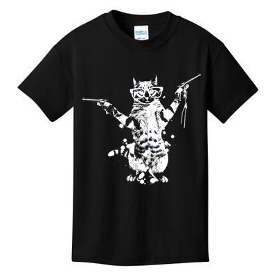 Stencil Graffiti Cat Armed With Guns Kids T-Shirt