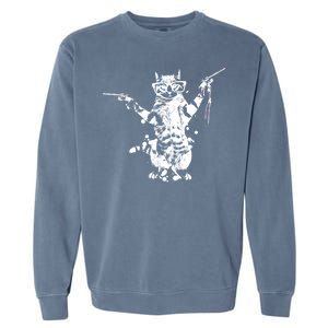 Stencil Graffiti Cat Armed With Guns Garment-Dyed Sweatshirt