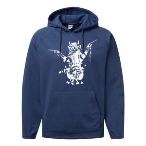 Stencil Graffiti Cat Armed With Guns Performance Fleece Hoodie