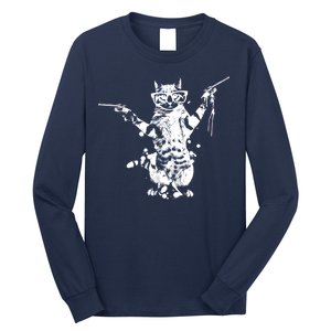 Stencil Graffiti Cat Armed With Guns Long Sleeve Shirt