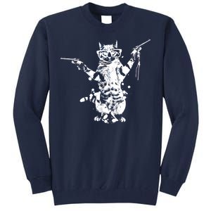 Stencil Graffiti Cat Armed With Guns Tall Sweatshirt