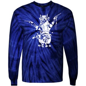 Stencil Graffiti Cat Armed With Guns Tie-Dye Long Sleeve Shirt