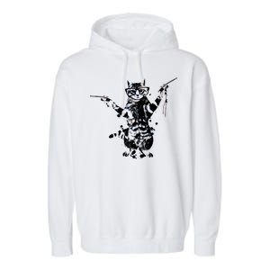 Stencil Graffiti Cat Armed With Guns Garment-Dyed Fleece Hoodie