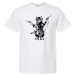 Stencil Graffiti Cat Armed With Guns Garment-Dyed Heavyweight T-Shirt