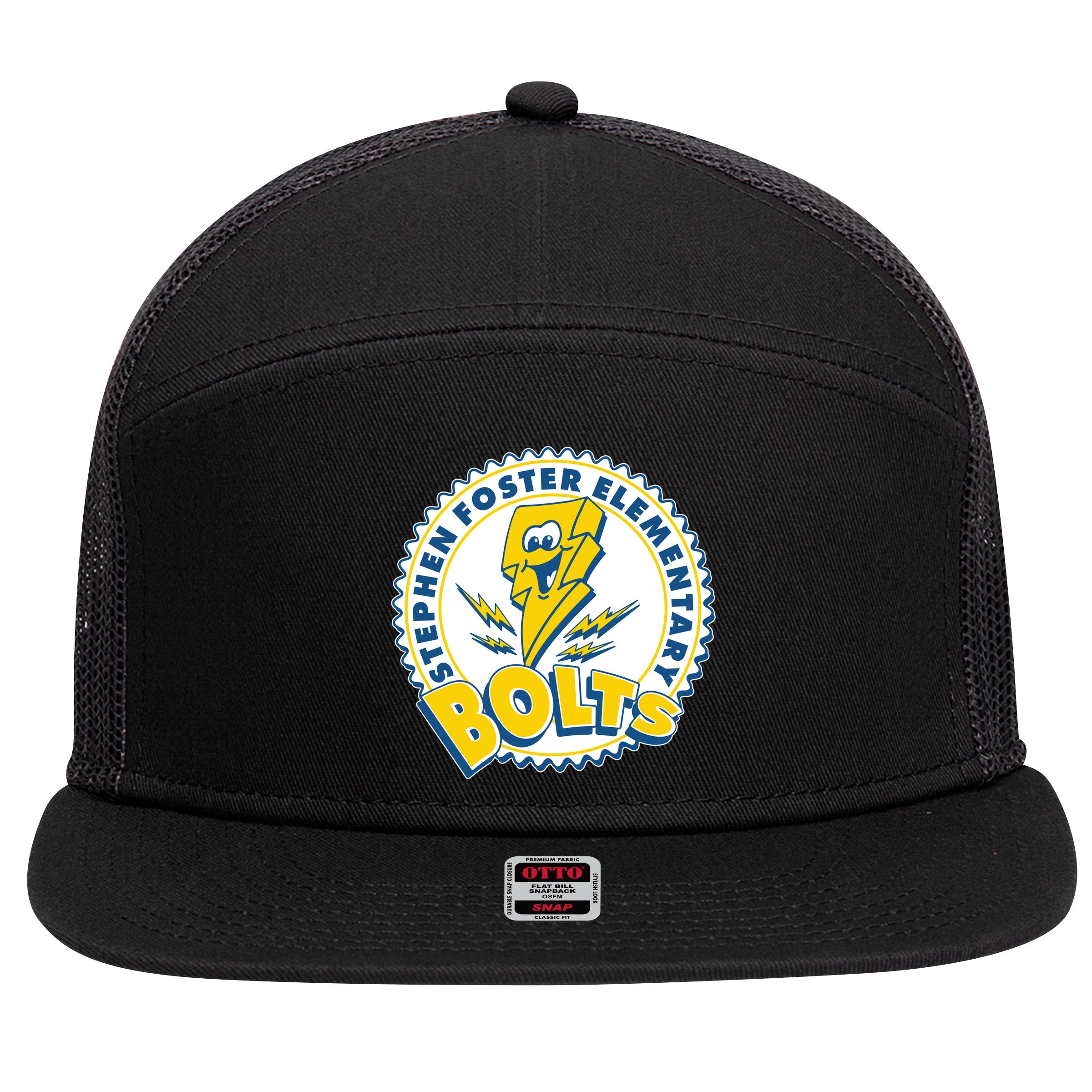 Stephen Foster Elementary Bolts Logo 7 Panel Mesh Trucker Snapback Hat