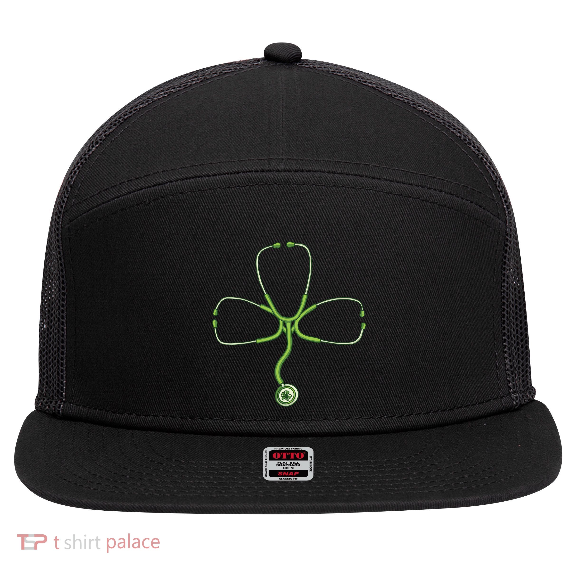 Stethoscope Clover 7 Panel Mesh Trucker Snapback Hat
