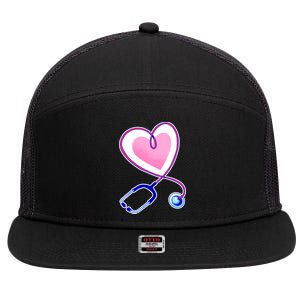 Stethoscope Heart Nursing  7 Panel Mesh Trucker Snapback Hat