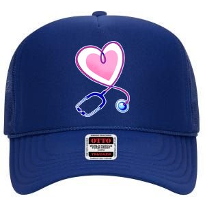 Stethoscope Heart Nursing  High Crown Mesh Back Trucker Hat