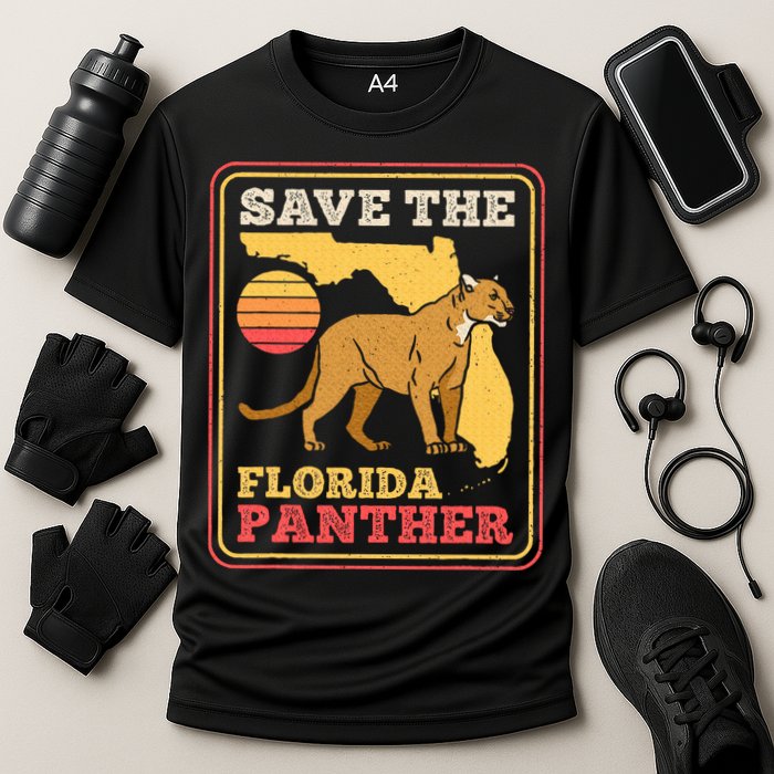 Save The Florida Panther Retro Wildlife Cougar Cooling Performance Crew T-Shirt
