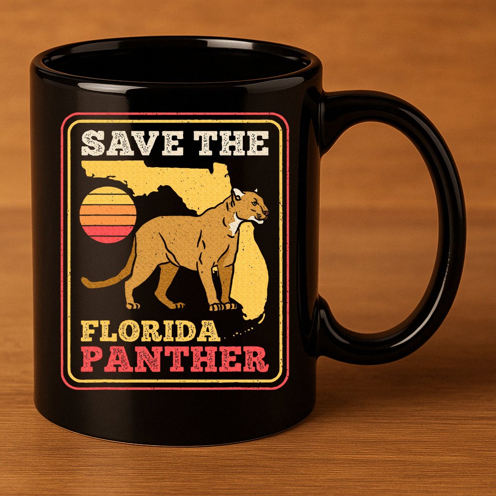 Save The Florida Panther Retro Wildlife Cougar 11oz C Handle Ceramic Mug