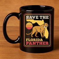 Save The Florida Panther Retro Wildlife Cougar 11oz C Handle Ceramic Mug