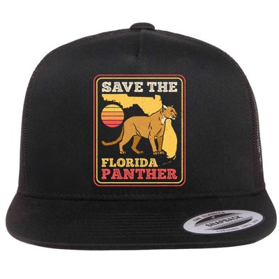 Save The Florida Panther Retro Wildlife Cougar Flat Bill Trucker Hat
