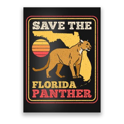 Save The Florida Panther Retro Wildlife Cougar Poster