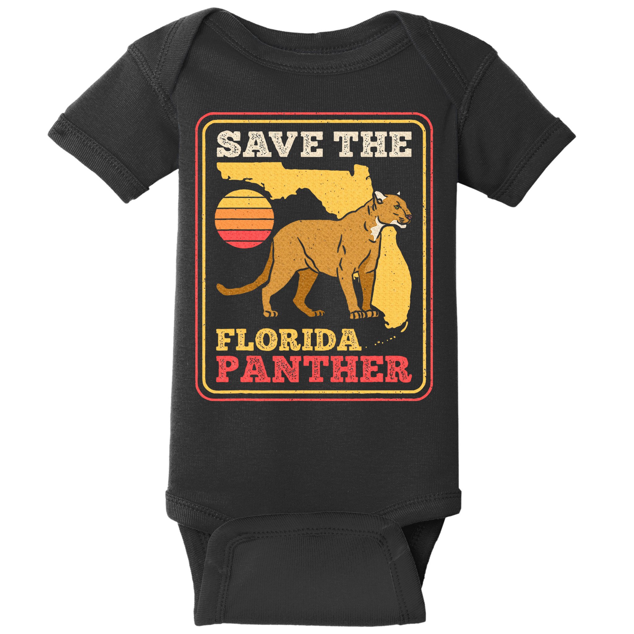 Save The Florida Panther Retro Wildlife Cougar Baby Bodysuit