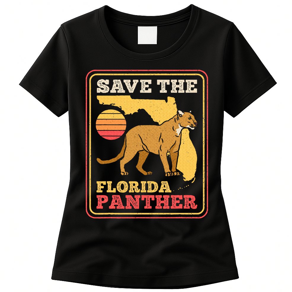 Save The Florida Panther Retro Wildlife Cougar Womens T-Shirt