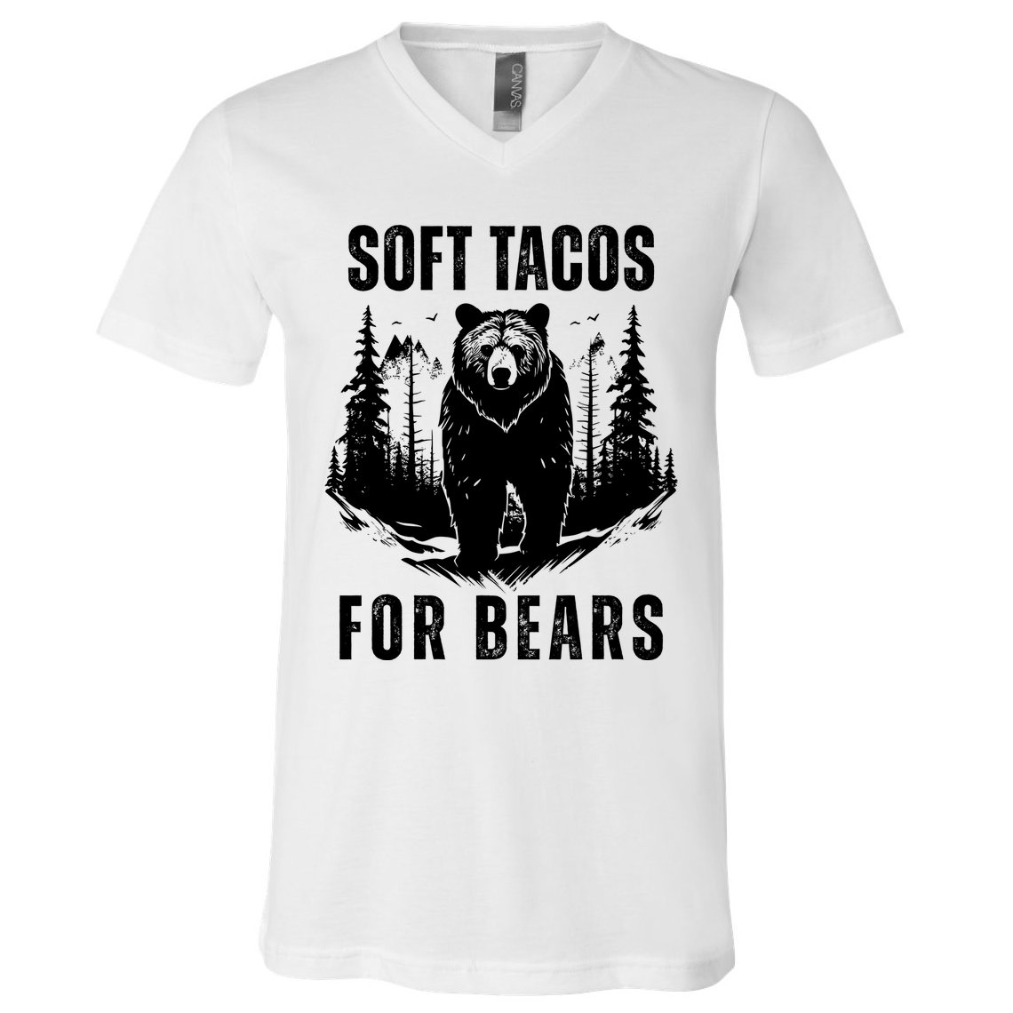 Soft Tacos For Bears Funny Camping V-Neck T-Shirt