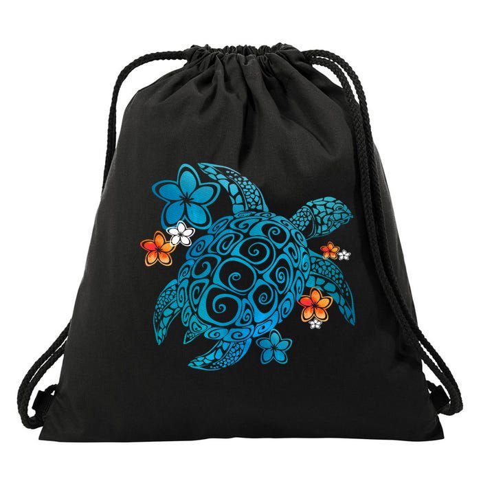 Sea Turtle Floral Tropical Pattern Drawstring Bag