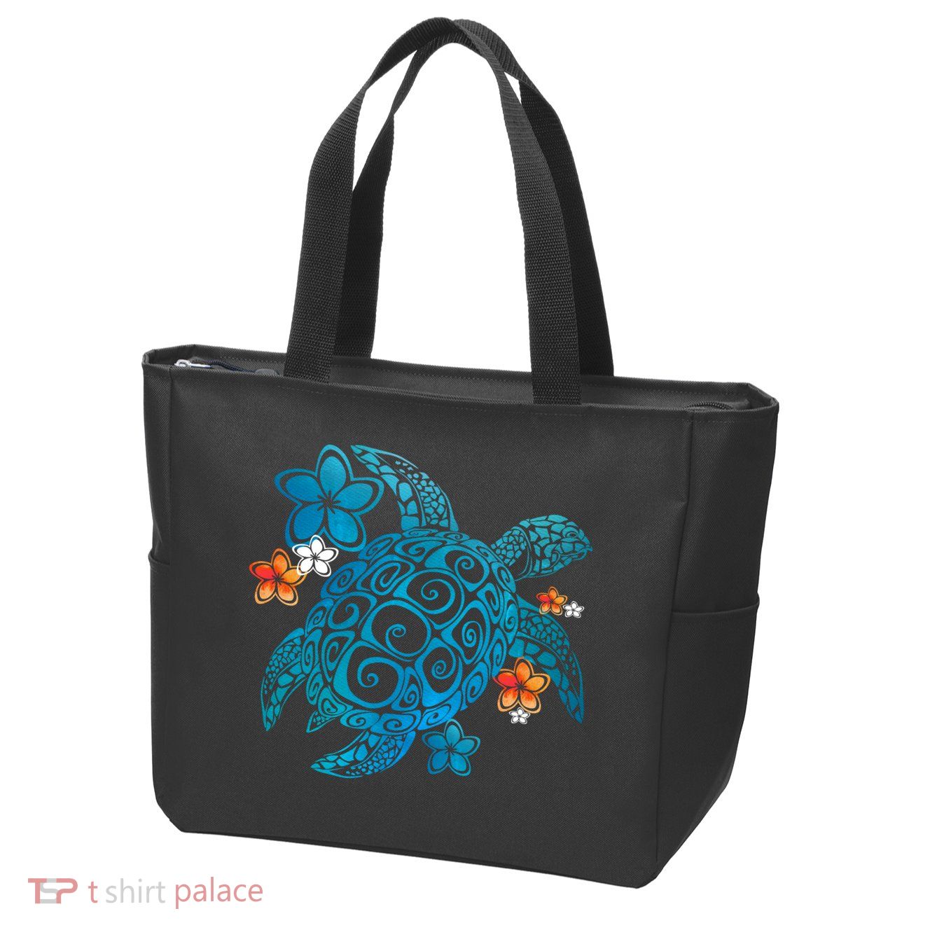 Sea Turtle Floral Tropical Pattern Zip Tote Bag