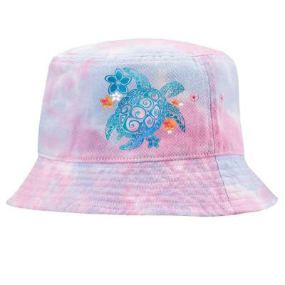 Sea Turtle Floral Tropical Pattern Tie-Dyed Bucket Hat