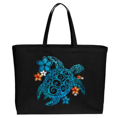 Sea Turtle Floral Tropical Pattern Cotton Canvas Jumbo Tote