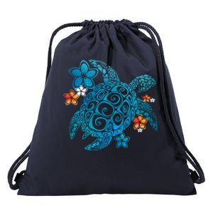 Sea Turtle Floral Tropical Pattern Drawstring Bag