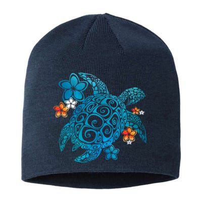 Sea Turtle Floral Tropical Pattern Sustainable Beanie