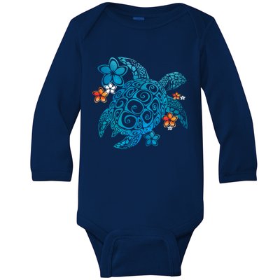 Sea Turtle Floral Tropical Pattern Baby Long Sleeve Bodysuit