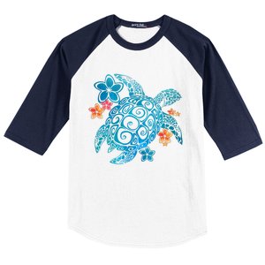 Sea Turtle Floral Tropical Pattern Baseball Sleeve Shirt