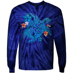 Sea Turtle Floral Tropical Pattern Tie-Dye Long Sleeve Shirt