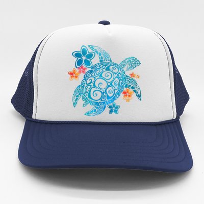 Sea Turtle Floral Tropical Pattern Trucker Hat