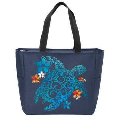 Sea Turtle Floral Tropical Pattern Zip Tote Bag