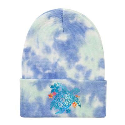 Sea Turtle Floral Tropical Pattern Tie Dye 12in Knit Beanie