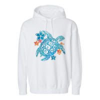 Sea Turtle Floral Tropical Pattern Garment-Dyed Fleece Hoodie