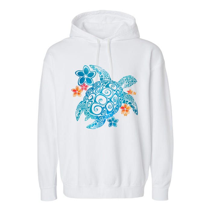 Sea Turtle Floral Tropical Pattern Garment-Dyed Fleece Hoodie