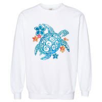 Sea Turtle Floral Tropical Pattern Garment-Dyed Sweatshirt