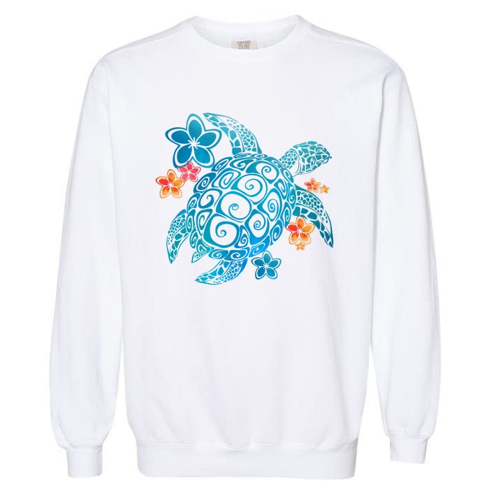 Sea Turtle Floral Tropical Pattern Garment-Dyed Sweatshirt