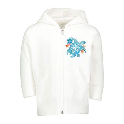 Sea Turtle Floral Tropical Pattern Toddler Zip Fleece Hoodie